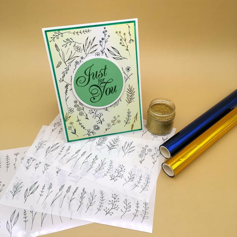 JBQUEEN 3pc Spring Florals Leaf Stick & Shine Foil Transfer Sticker Paper for Handmade Card Making Scrapbooking and Album Journal Invitation Letter Decoration Hot Foil Transfer Printing Adhesive Sheets - Image 1